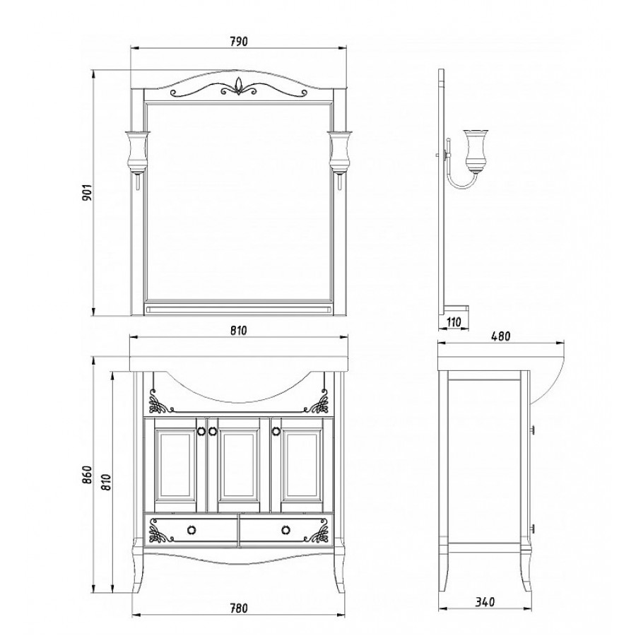 Тумба с раковиной asb woodline салерно 80