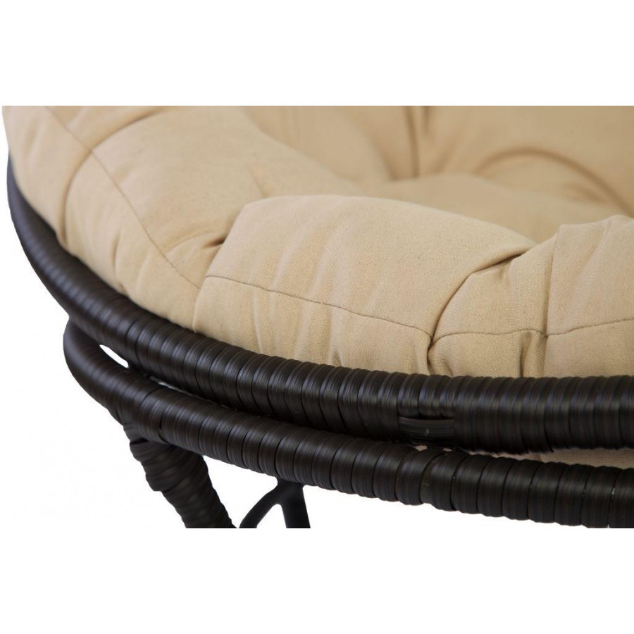 Кресло круглое ротанг с бежевой подушкой черное Papasan