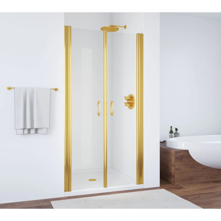 Душевая дверь в нишу Vegas Glass E2P 85 09 01 профиль золото, стекло прозрачное. Фото 1