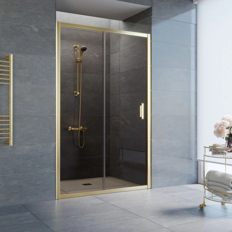 Душевая дверь в нишу Vegas Glass ZP 125 09 05 профиль золото, стекло бронза. Фото 1