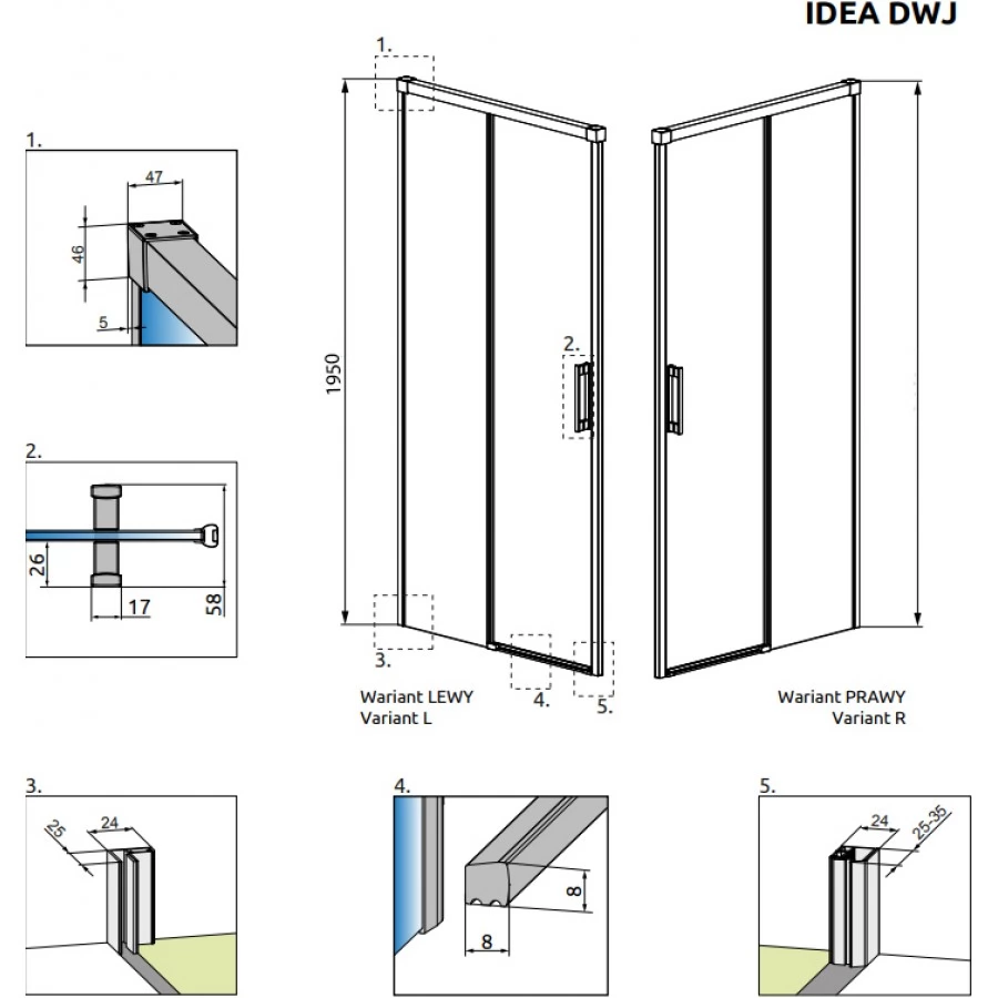Душевая дверь в нишу Radaway Idea DWJ 160 R. Фото 7