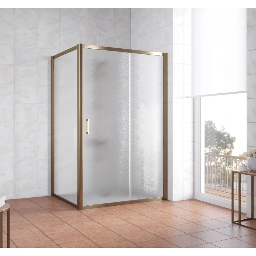 Душевой уголок Vegas Glass ZP+ZPV 140*80 05 02 профиль бронза, стекло шиншилла. Фото 1