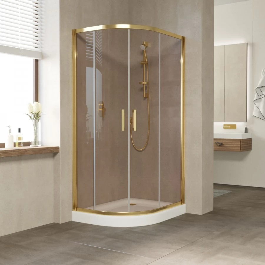 Душевой уголок Vegas Glass ZS-F 90*80 09 05 профиль золото, стекло бронза. Фото 1