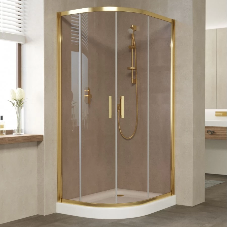 Душевой уголок Vegas Glass ZS-F 90*80 09 05 профиль золото, стекло бронза