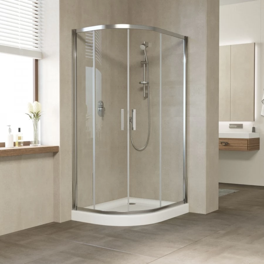 Душевой уголок Vegas Glass ZS-F 100*90 08 01 профиль глянцевый хром, стекло прозрачное. Фото 1