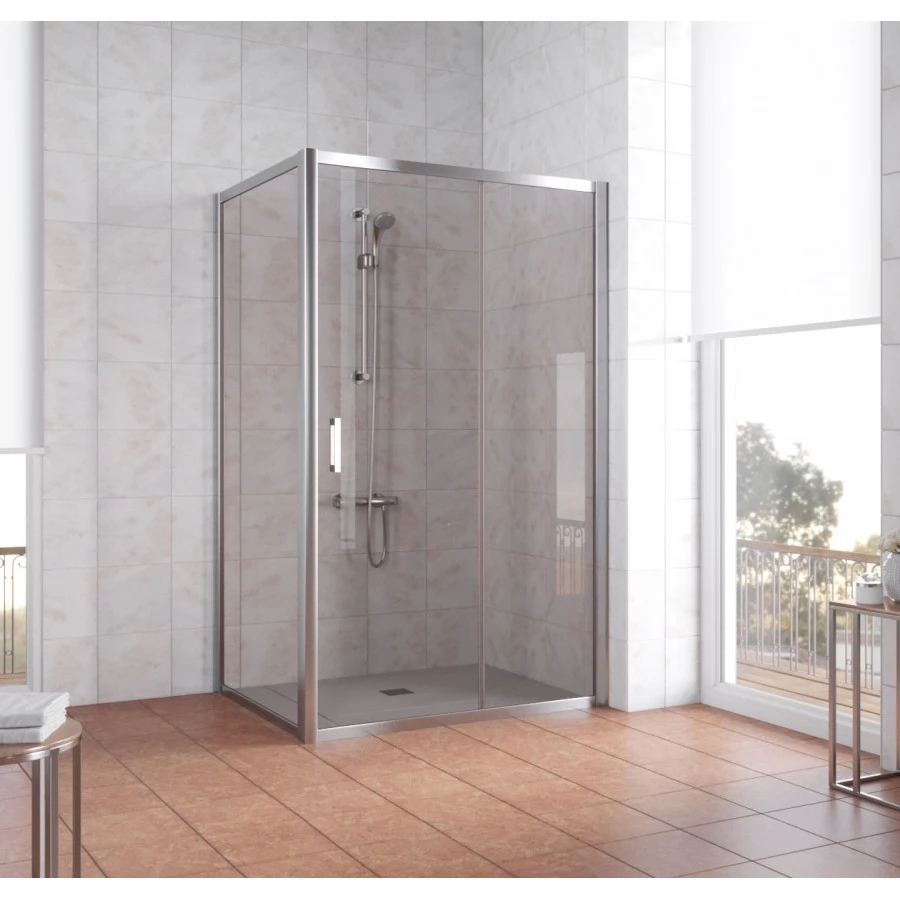 Душевой уголок Vegas Glass ZP+ZPV 120*80 08 05 профиль глянцевый хром, стекло бронза. Фото 1