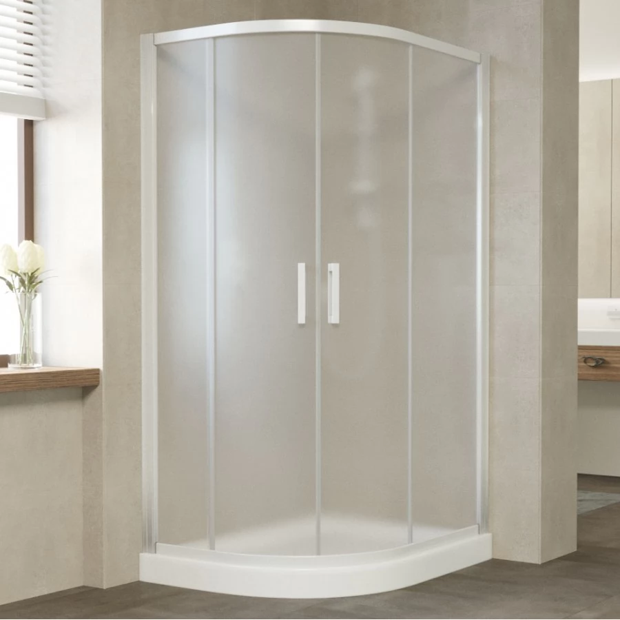 Душевой уголок Vegas Glass ZS-F 110*80 01 10 профиль белый, стекло сатин