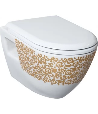Унитаз подвесной Creavit TP325 с биде, золото, цветы