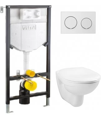 Комплект VitrA Uno 9773B003-7206 подвесной унитаз + инсталляция + кнопка