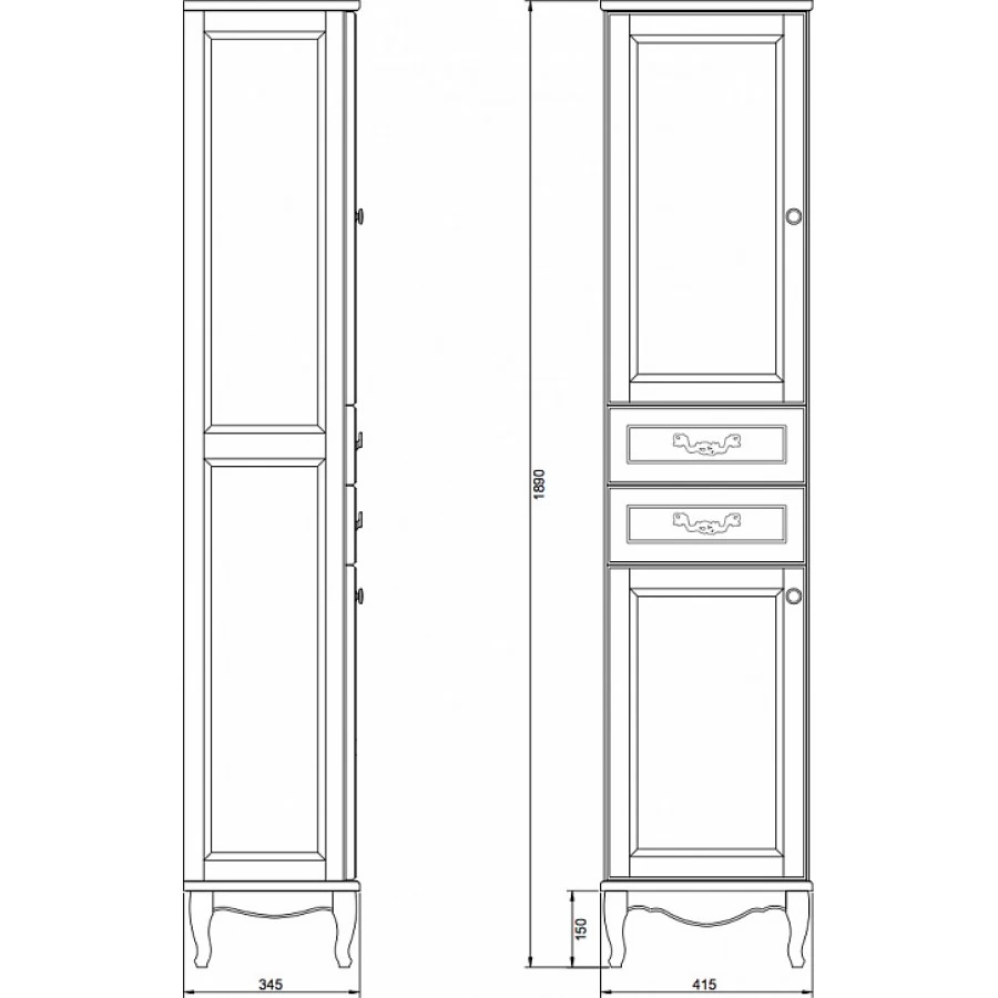 Шкаф-пенал ValenHouse Эллина 40 L белый, фурнитура бронза. Фото 5