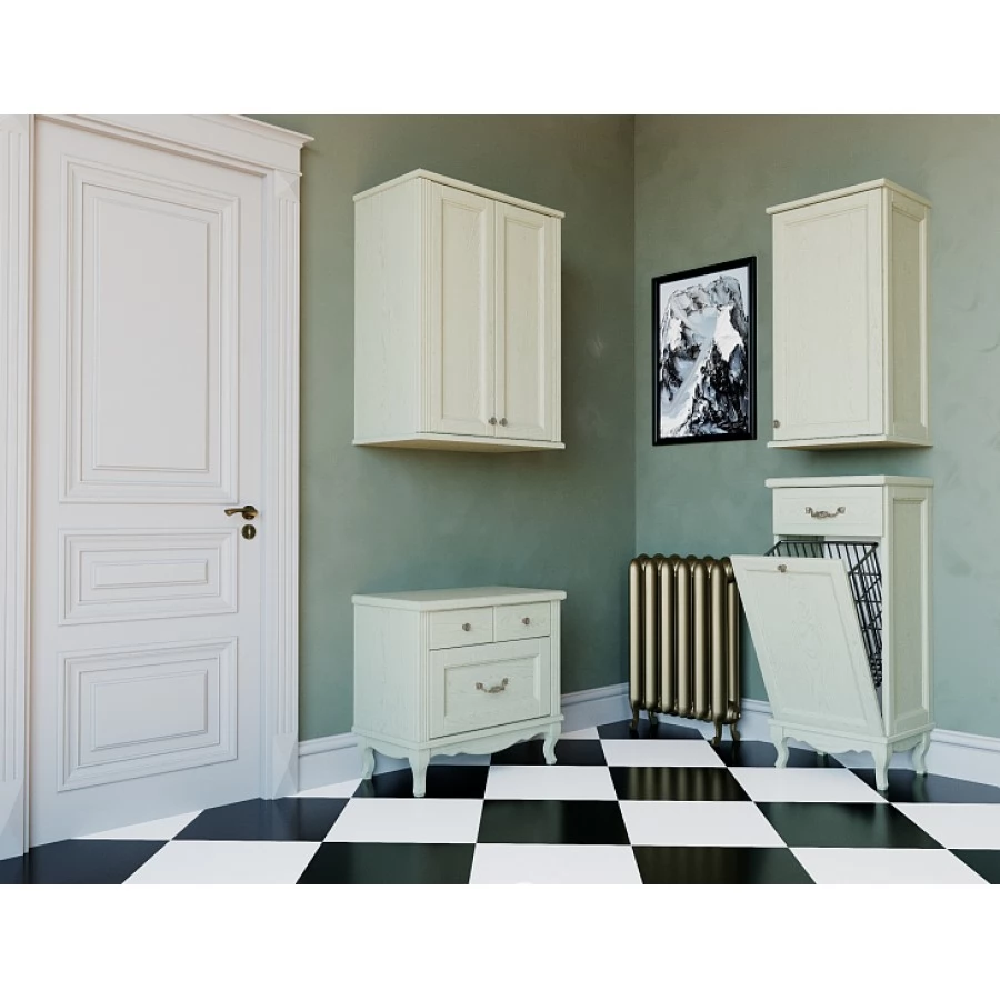 Тумба ValenHouse Лиора 40 с бельевой корзиной, слоновая кость, фурнитура хром. Фото 1