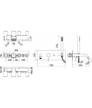 Смеситель Paffoni Light LIG001NO С ВНУТРЕННЕЙ ЧАСТЬЮ, для ванны с душем