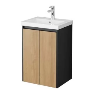 Тумба с раковиной Velvex Klaufs 50.2D черная, шатанэ, подвесная