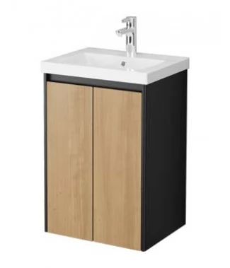 Тумба с раковиной Velvex Klaufs 50.2D черная, шатанэ, подвесная