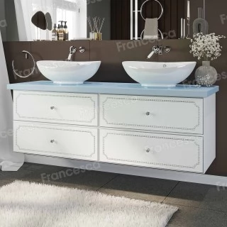 Тумба со столешницей на заказ 1500*500*480 белый глянец, патина серебро