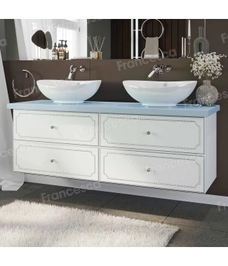 Тумба со столешницей на заказ 1500*500*480 белый глянец, патина серебро