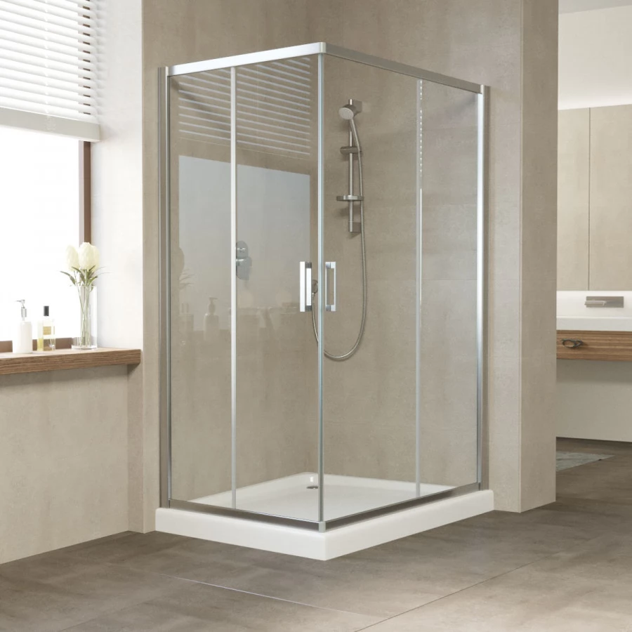 Душевой уголок Vegas Glass ZA-F 110*90 08 01 профиль глянцевый хром, стекло прозрачное