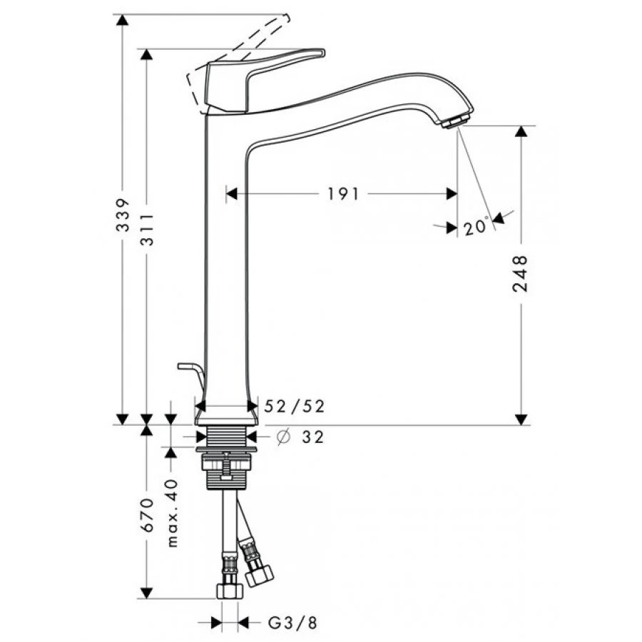 Смеситель Hansgrohe Metris Classic 31078000 для раковины. Фото 2