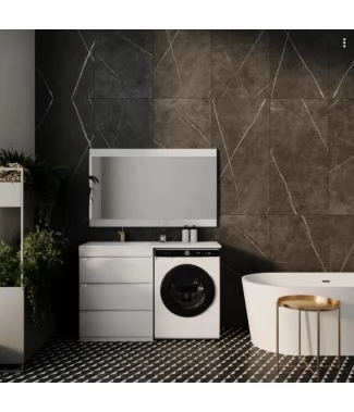 Тумба с раковиной под стиральную машину Style Line Даллас 130 (3 ящ.) Люкс Plus напольная белая L