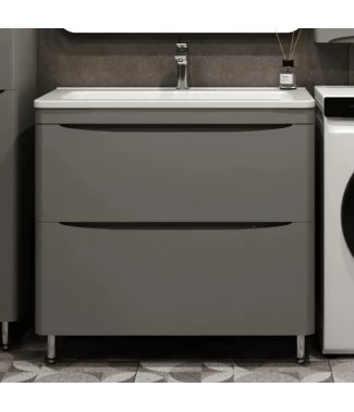 Тумба с раковиной Style Line Бергамо мини 90 2 ящика Люкс Plus напольная серый антискрейч