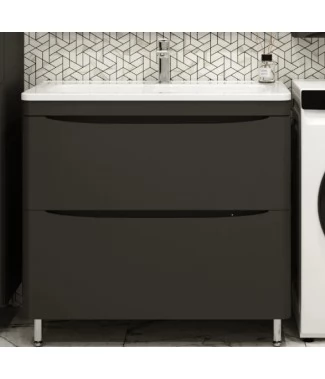 Тумба с раковиной Style Line Бергамо мини 90 2 ящика Люкс Plus напольная черный антискрейч