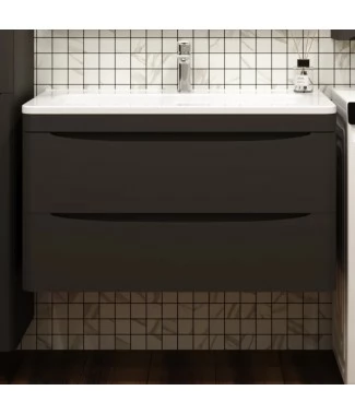 Тумба с раковиной Style Line Бергамо мини 90 2 ящика Люкс Plus подвесная черный антискрейч