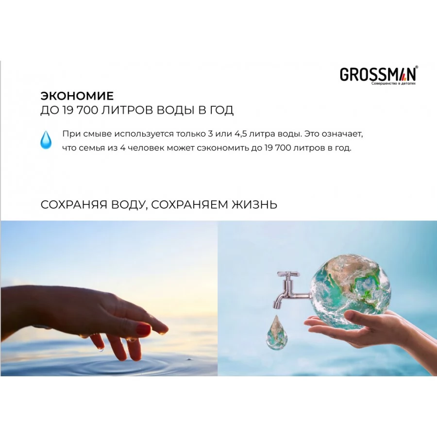 Унитаз подвесной Grossman GR-4455SQ безободковый с тонкой крышкой. Фото 8