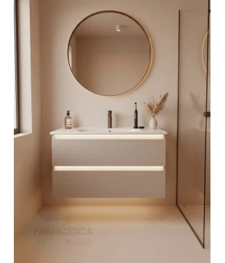 Тумба с раковиной Francesca Avanti Panda 100, DR-07-100, с подсветкой, подвесная, бежевая, с фрезеровкой