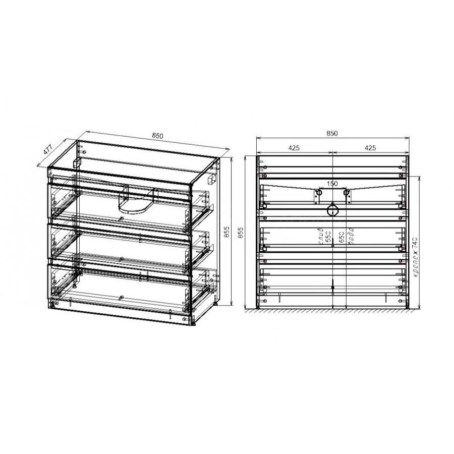 Тумба с раковиной под стиральную машину Style Line Даллас 150 3 ящика Люкс Plus напольная белая L. Фото 7