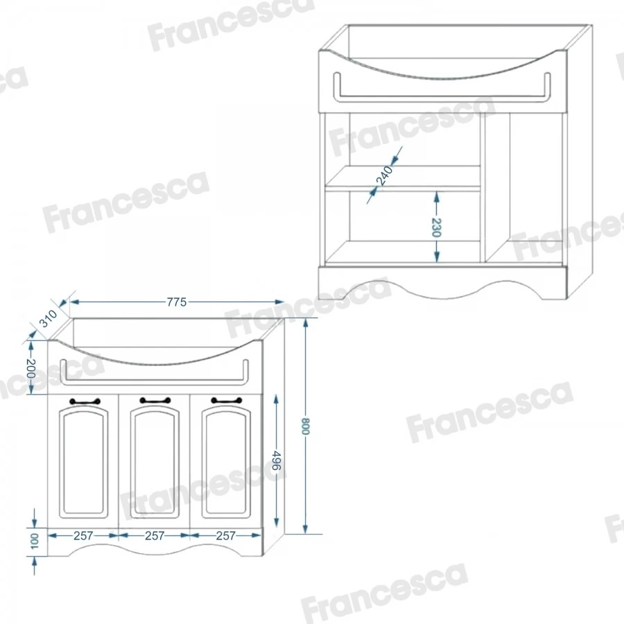 Комплект мебели для ванной комнаты Francesca Avanti Империя 80, 3 двери, зеркало 2 шкафа. Фото 6