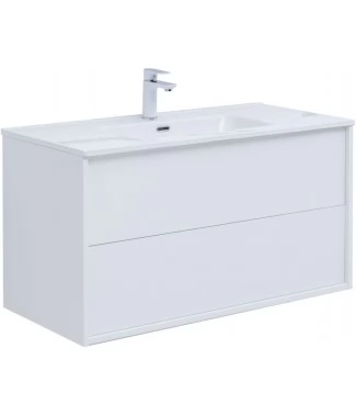 Тумба с раковиной Aquanet Lino 100 (Flat) подвесная белый глянец
