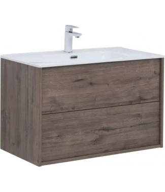 Тумба с раковиной Aquanet Lino 80 (Flat) подвесная, дуб веллингтон