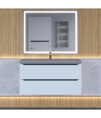 Тумба с раковиной Uperwood Tanos-Classic Quartz 100, подвесная, белая графит, бетон