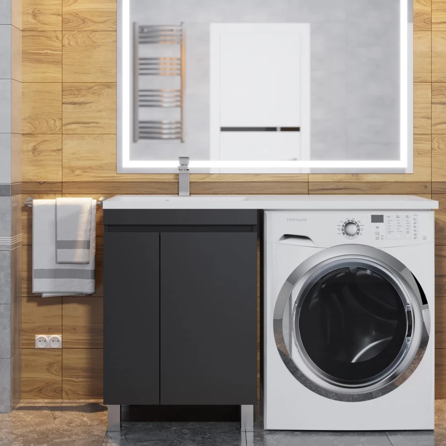 Тумба с раковиной под стиральную машину Uperwood Magenta 110 L, напольная, черная, 2 двери