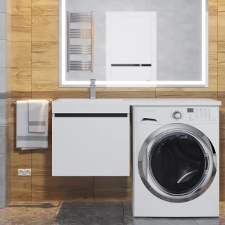 Тумба с раковиной под стиральную машину Uperwood Magenta 110 L, подвесная, белая, графит, 1 ящик