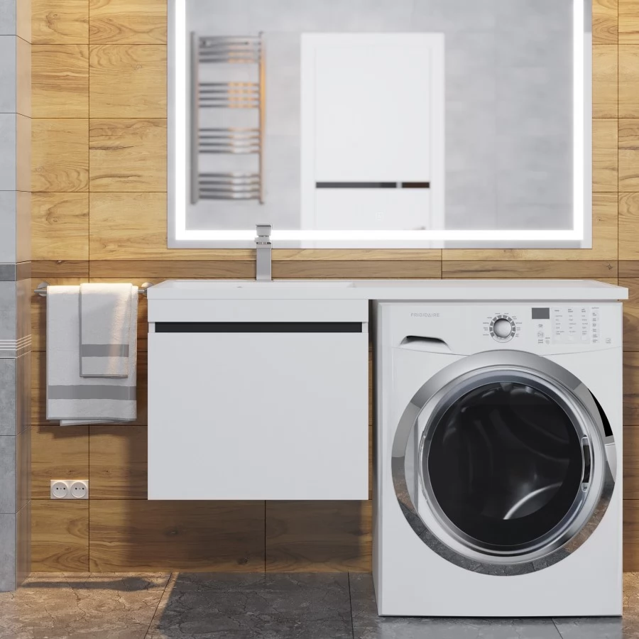 Тумба с раковиной под стиральную машину Uperwood Magenta 110 L, подвесная, белая, графит, 1 ящик