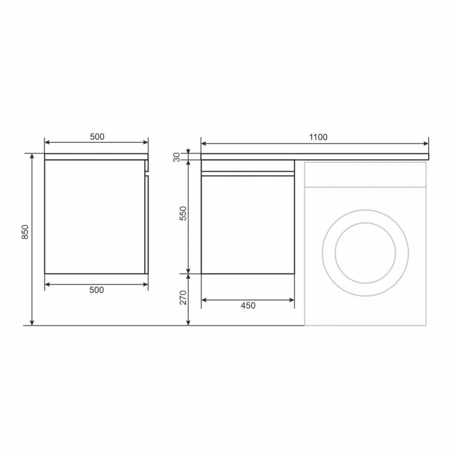 Тумба с раковиной под стиральную машину Uperwood Magenta 110 L, подвесная, белая, графит, 1 ящик. Фото 1