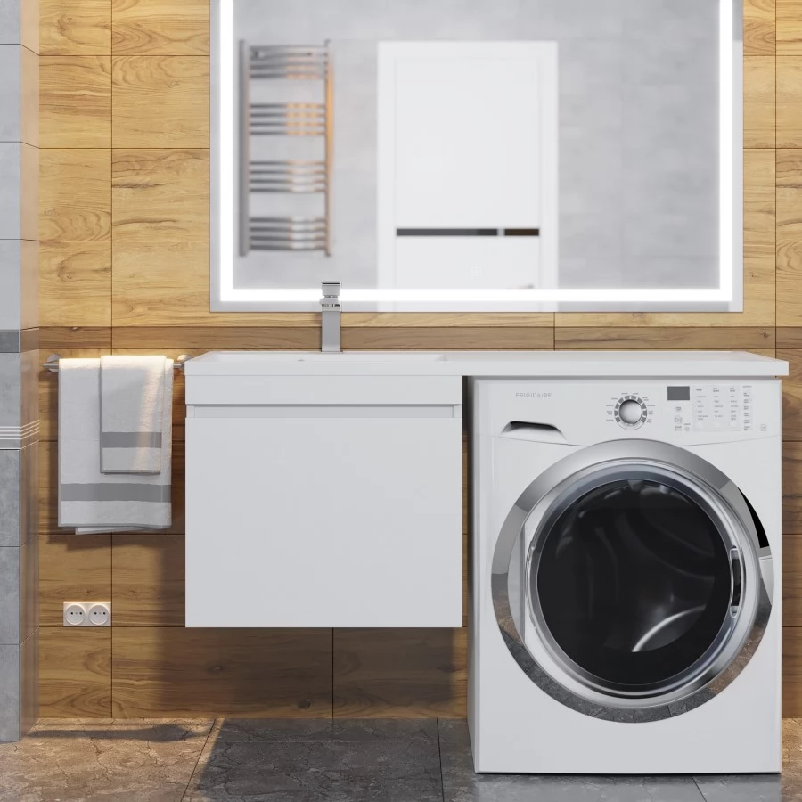 Тумба с раковиной под стиральную машину Uperwood Magenta 110 L, подвесная, белая, 1 ящик