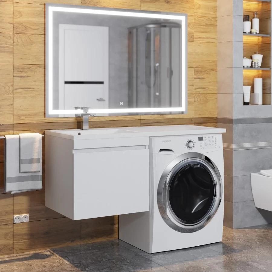 Тумба с раковиной под стиральную машину Uperwood Magenta 110 L, подвесная, белая, 1 ящик. Фото 4