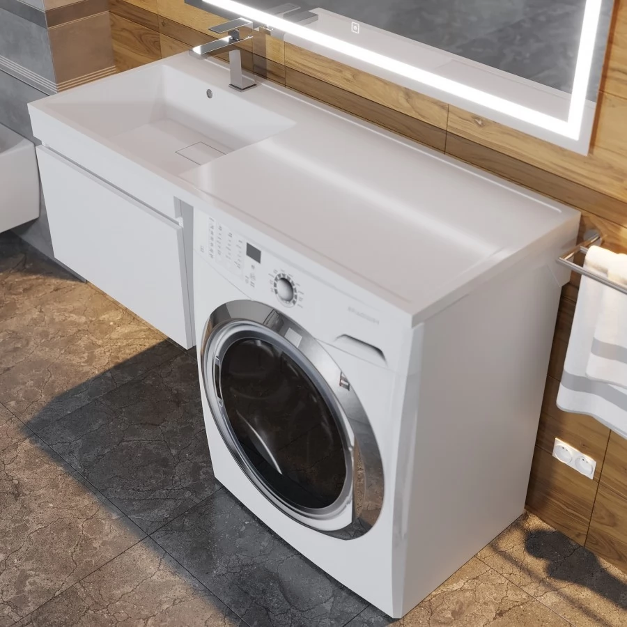 Тумба с раковиной под стиральную машину Uperwood Magenta 110 L, подвесная, белая, 1 ящик. Фото 3
