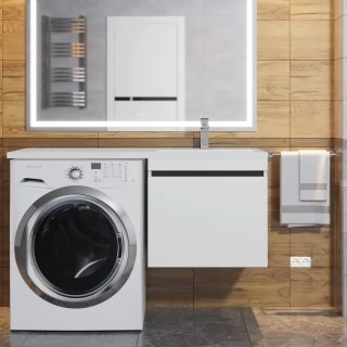 Тумба с раковиной под стиральную машину Uperwood Magenta 110 R, 1 ящик, подвесная, белая, графит