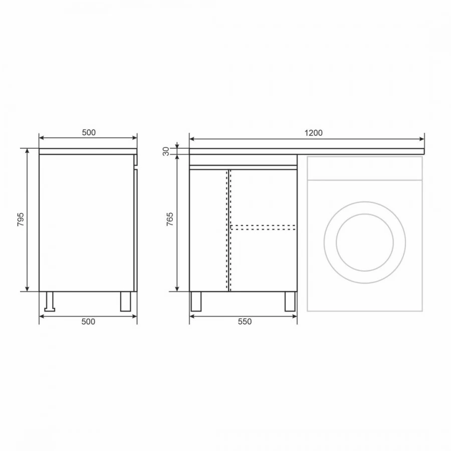 Тумба с раковиной под стиральную машину Uperwood Magenta 120 L, напольная, черная, 2 двери. Фото 1