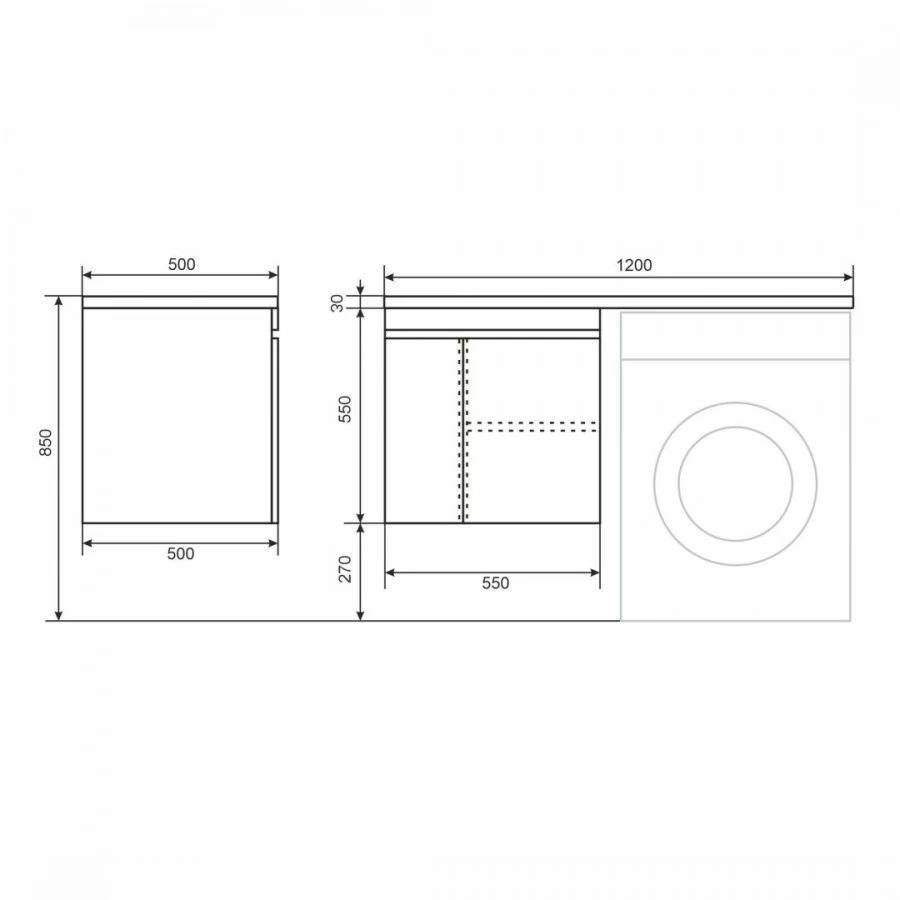 Тумба с раковиной под стиральную машину Uperwood Magenta 120 L, подвесная, белая, графит, 2 двери. Фото 1