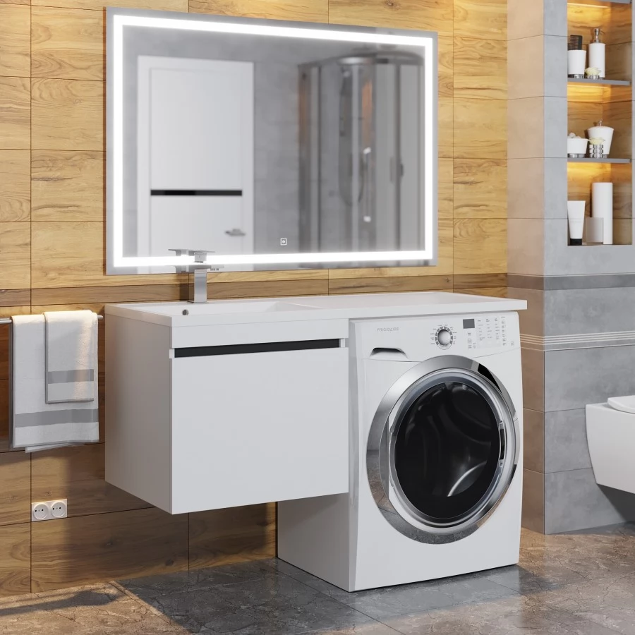 Тумба с раковиной под стиральную машину Uperwood Magenta 120 L, подвесная, белая, графит, 1 ящик. Фото 4