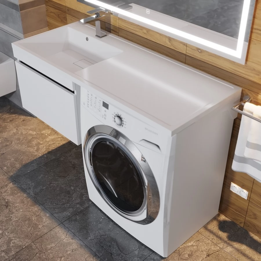 Тумба с раковиной под стиральную машину Uperwood Magenta 120 L, подвесная, белая, графит, 1 ящик. Фото 3