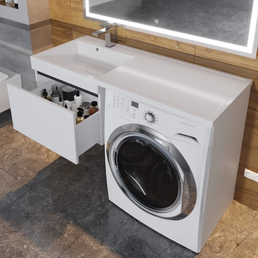 Тумба с раковиной под стиральную машину Uperwood Magenta 120 L, подвесная, белая, графит, 1 ящик. Фото 2