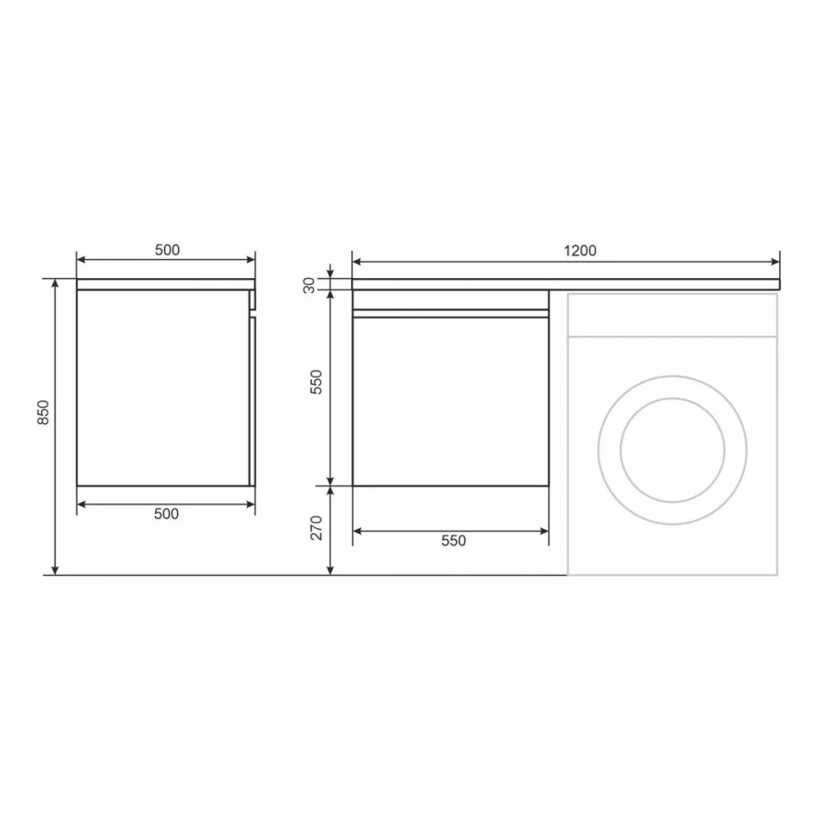 Тумба с раковиной под стиральную машину Uperwood Magenta 120 L, подвесная, белая, графит, 1 ящик. Фото 1