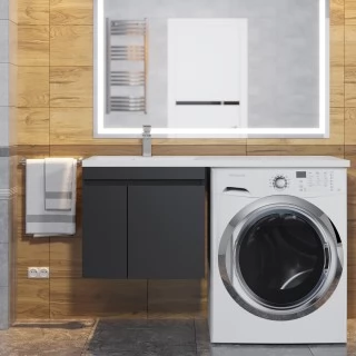 Тумба с раковиной под стиральную машину Uperwood Magenta 120 L, подвесная, черная, 2 двери