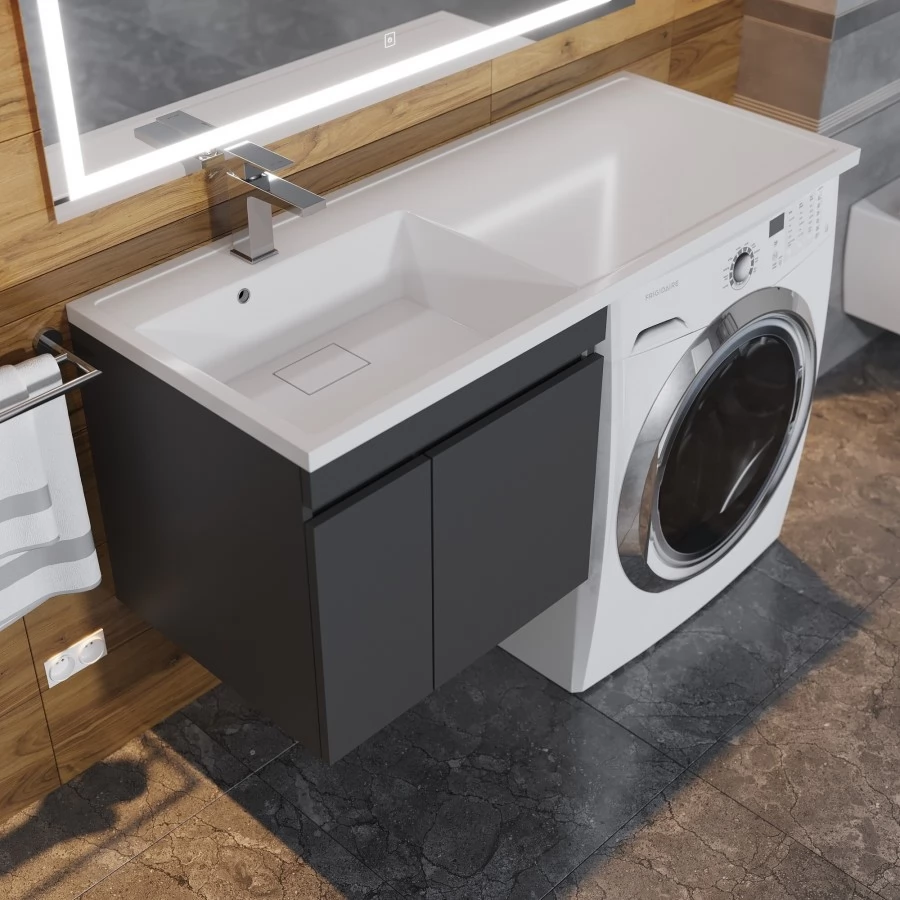 Тумба с раковиной под стиральную машину Uperwood Magenta 120 L, подвесная, черная, 2 двери. Фото 6