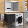 Тумба с раковиной под стиральную машину Uperwood Magenta 120 L, подвесная, черная, 2 двери. Фото 3